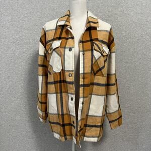 HFX Shacket Womens Small Black Gold Plaid Flannel Snap Shirt Jacket Work Outdoor